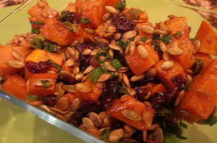 Warm Roasted Sweet Potato Salad with Mango Chutney Dressing
