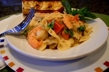 Roasted Tomato and Garlic Shrimp with goat Cheese and Pasta