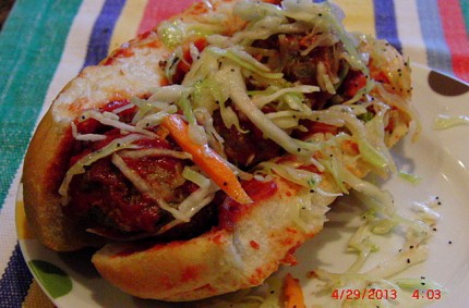 Sweet and Tangy Meatball Hoagies with Poppy Seed Cole Slaw