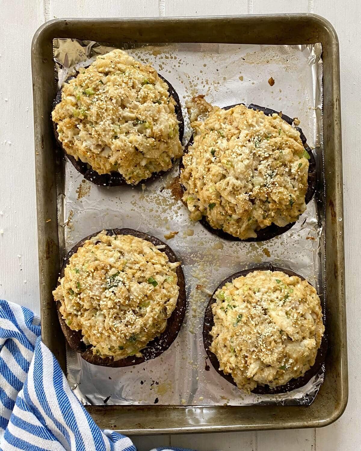 baked crab cake stuffed portobello mushrooms.