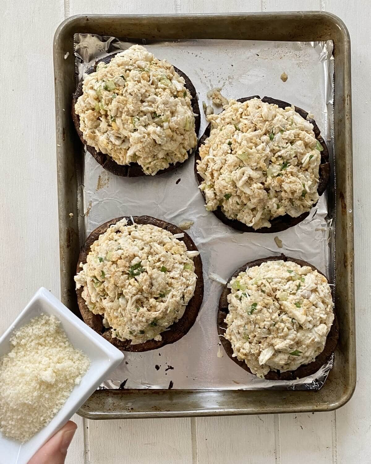 parmesan cheese and crab stuffed mushroom caps.