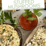 a cut crab stuffed mushroom.
