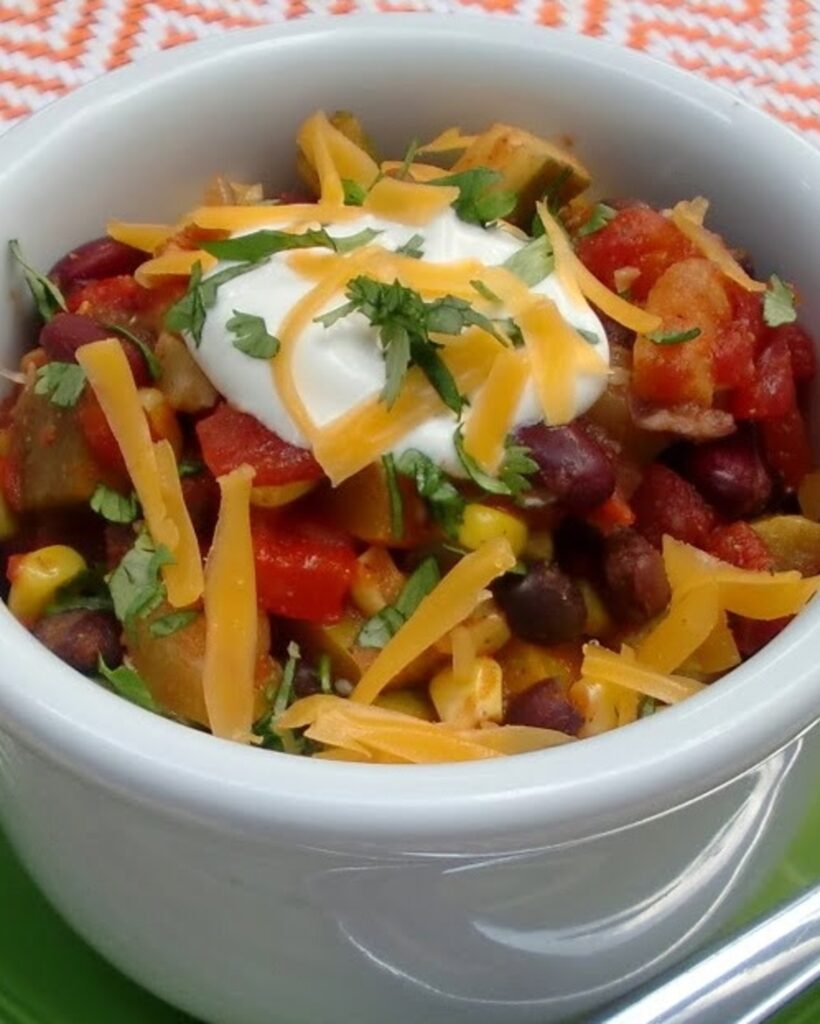 vegetable chili with cheddar cheese