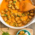 skillet with meatball curry