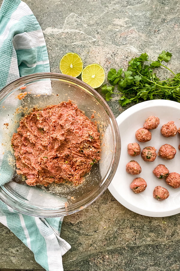 forming Thai turkey meatballs