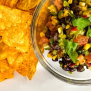 A bowl of Tex Mex bean dip.