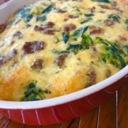 breakfast casserole with sausage, spinach and cheddar cheese