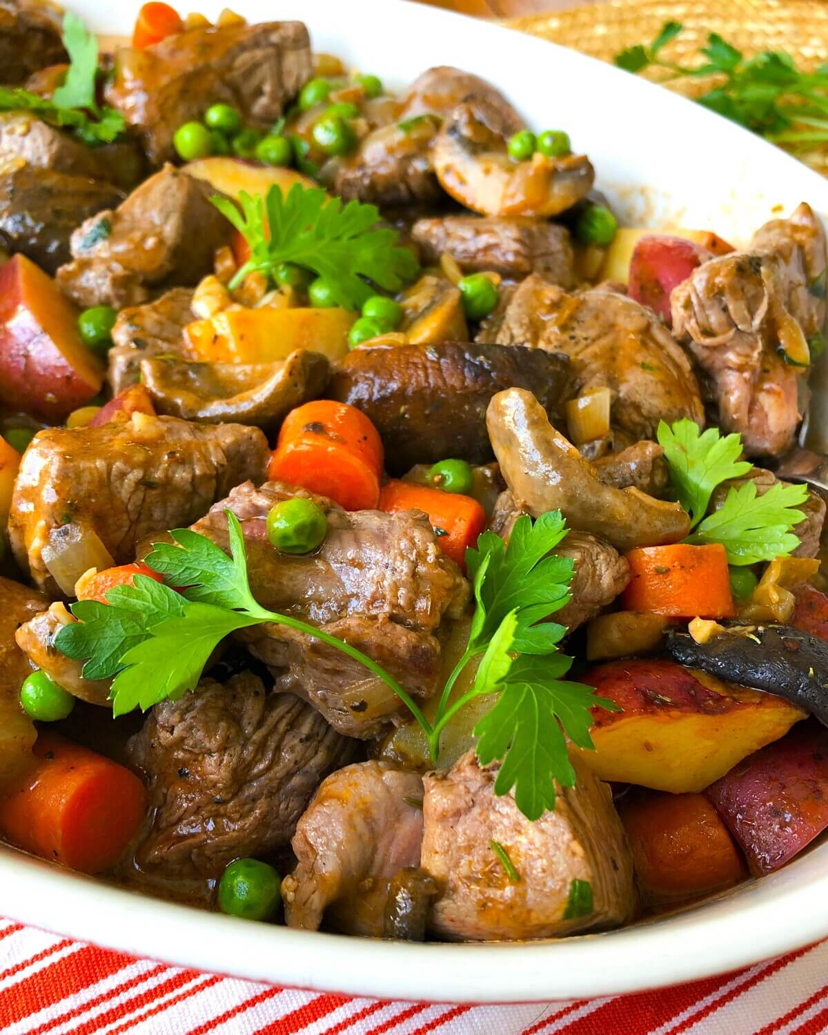 dish of beef tenderloin stew.