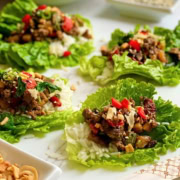 cashew beef and rice lettuce wraps