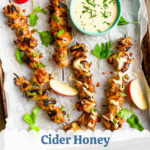 skewers with chicken and a honey mustard dipping sauce