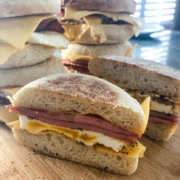 pork roll egg and cheese sandwich cut in half