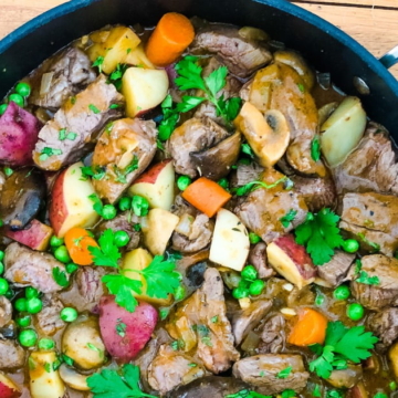 saute pan of beef tenderloin stew