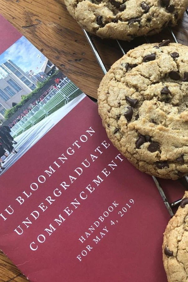 jumbo chocolate chip cookie with Indiana University commencement program. GC Little 500 champ!