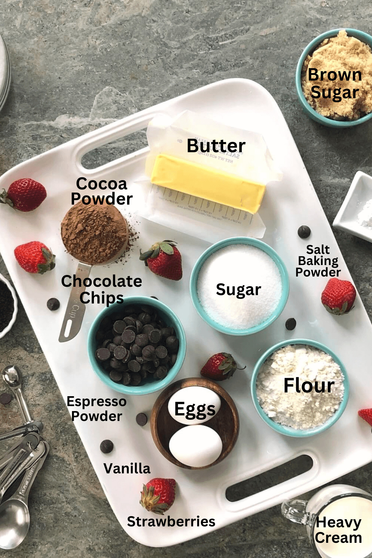 Ingredients for strawberry brownies.