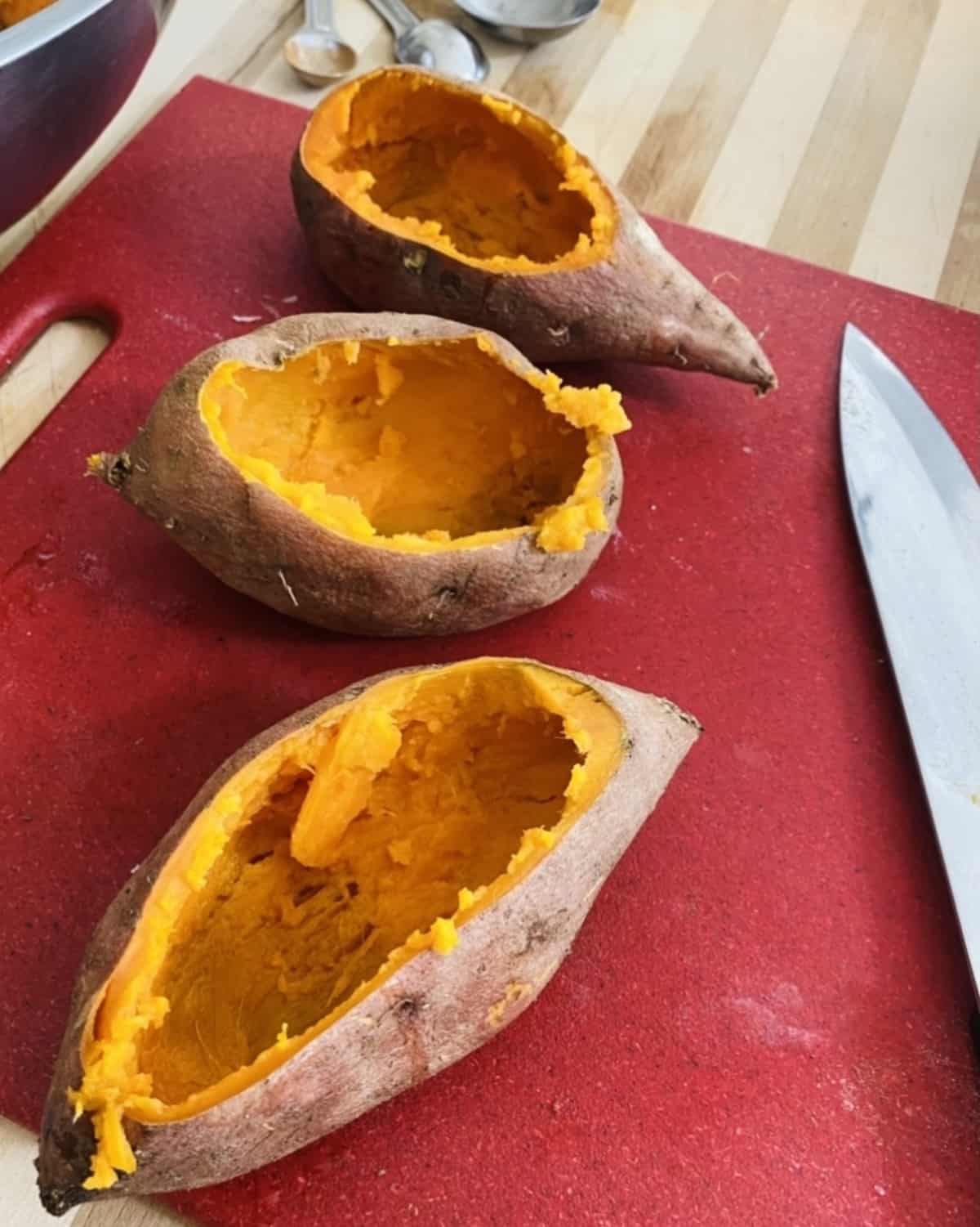 scooped out baked sweet potatoes