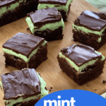 fudge brownies with minty buttercream and chocolate ganache layers