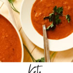 a pot and a bowl of tomato soup that's keto.