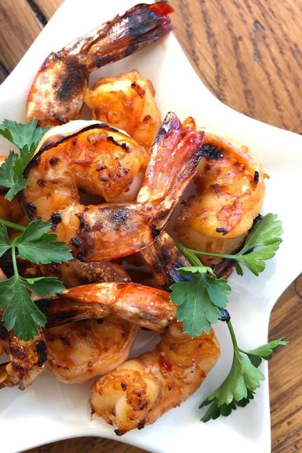 plate with glazed Korean barbecue shrimp