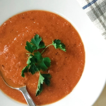 bowl of soup made with roasted tomatoes