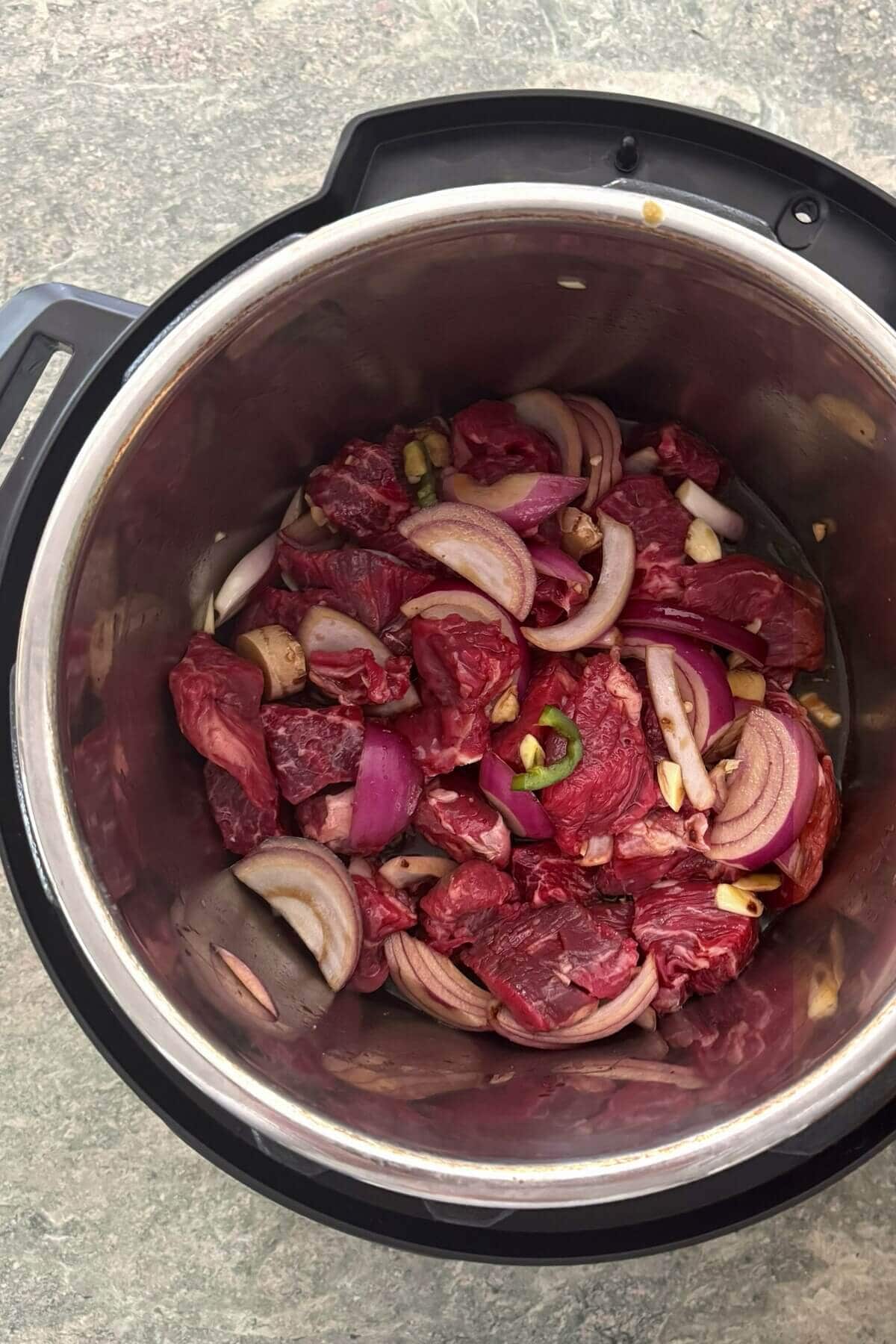 Ingredients for Asian Beef Stew in an Instant Pot.