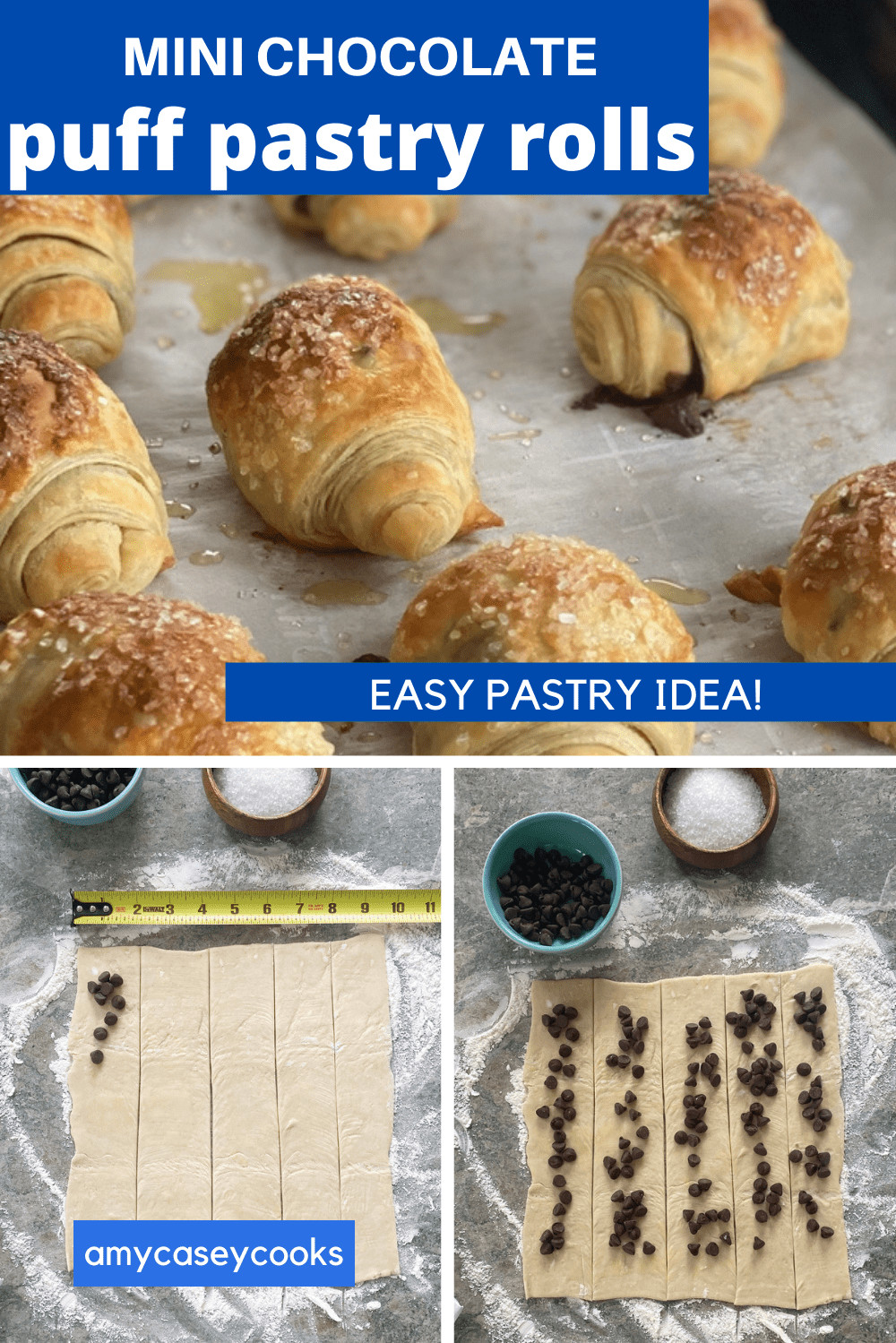 making mini chocolate puff pastry rolls