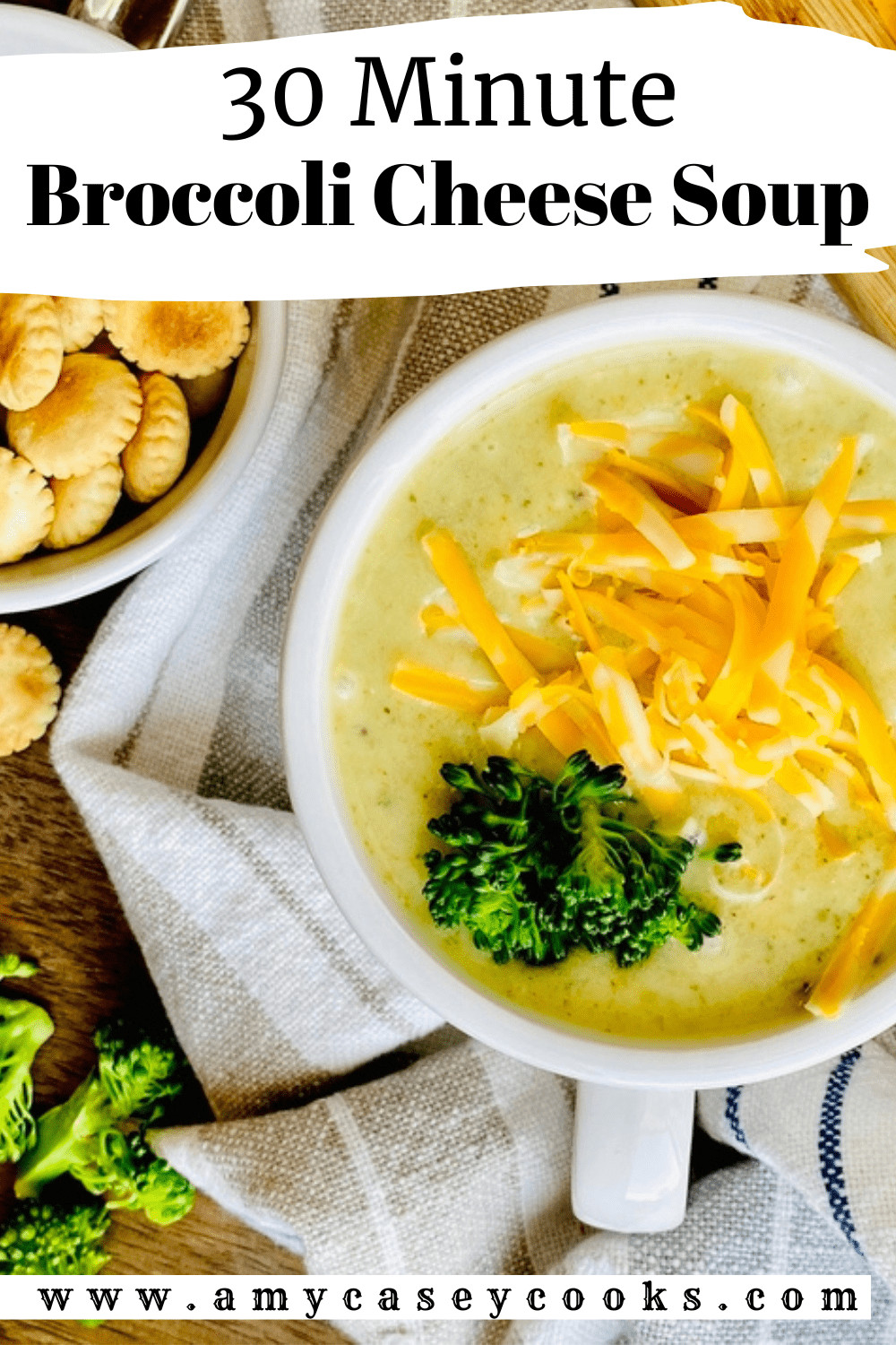 a mug of broccoli cheese soup.