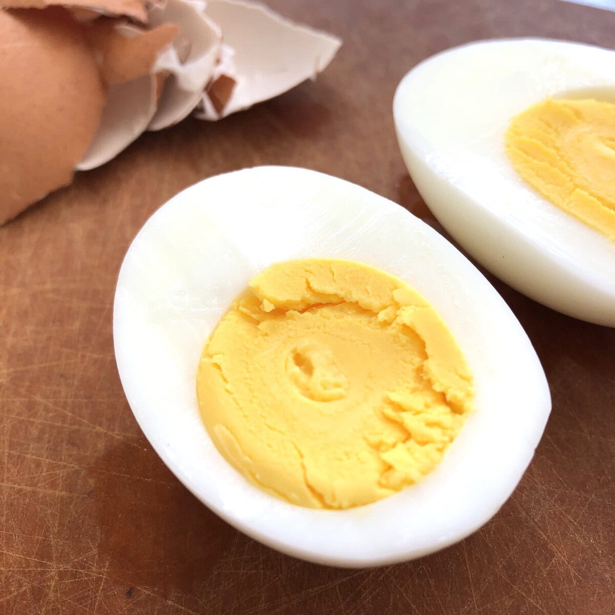 A sliced hard boiled egg.