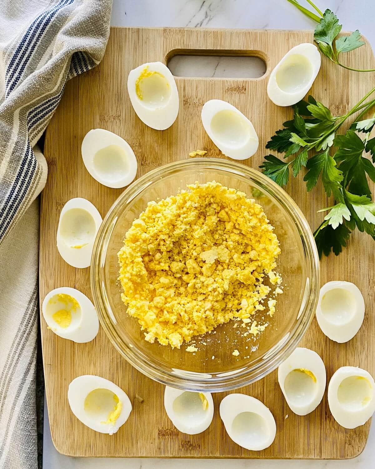 Smashed hard boiled egg yolks.