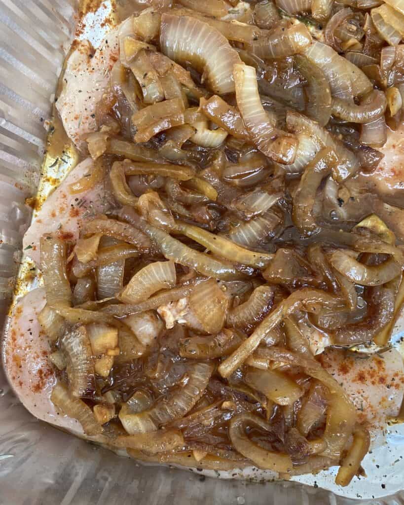 chicken topped with caramelized onions