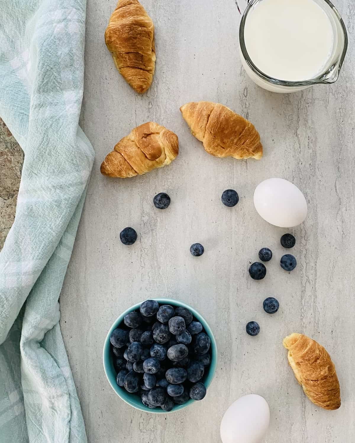 croissants, half and half, blueberries and eggs