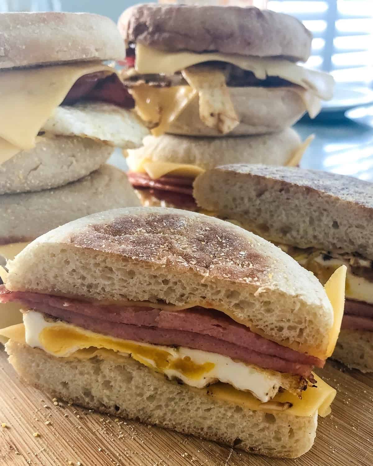 breakfast sandwich cut in half