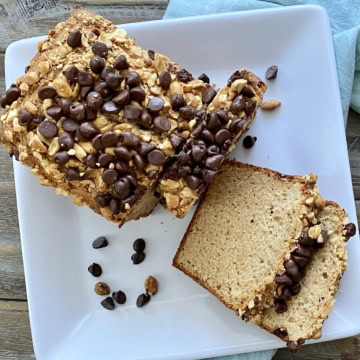 A sliced loaf of peanut butter bread.