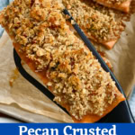 pecan crusted honey mustard salmon on a spatula
