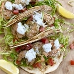 3 shrimp tacos with Mediterranean seasonings