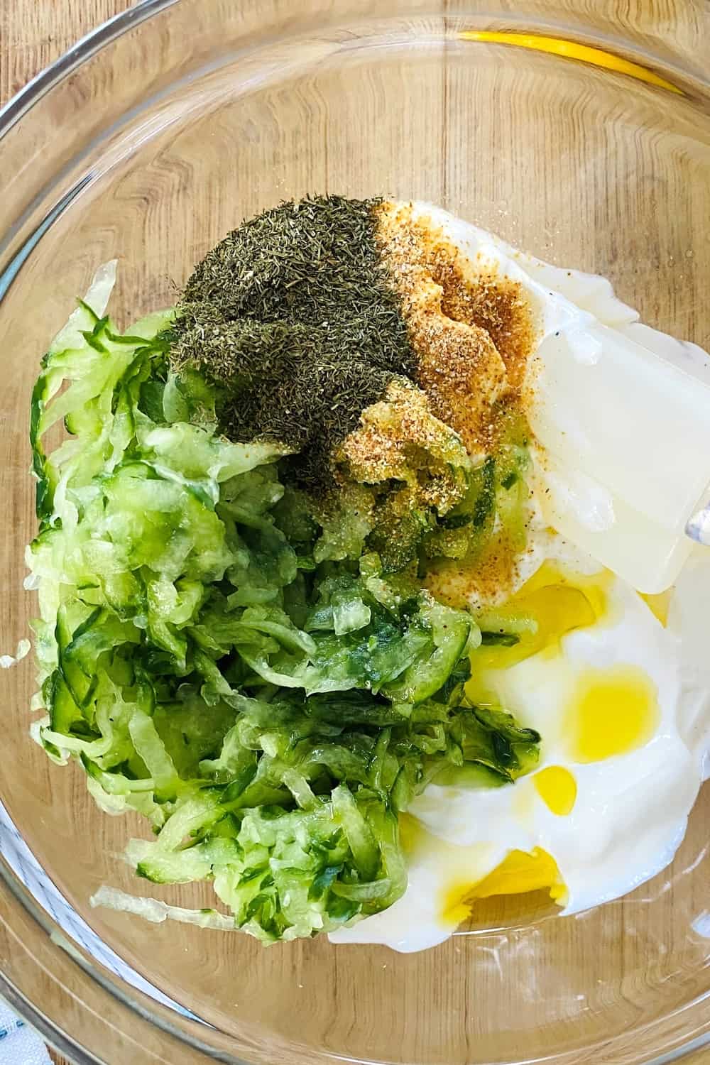 cucumber, yogurt, dill, garlic powder in a bowl