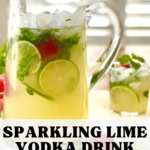 a pitcher of vodka lime drinks with watermelon ice cubes.