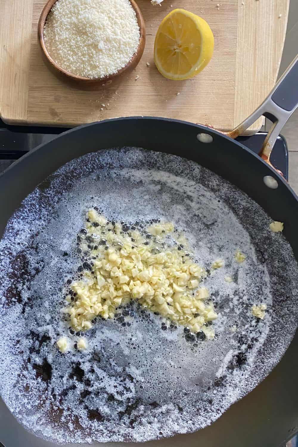 melted butter, olive oil and garlic in a sauté pan