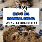 loaf of olive oil banana bread with blueberries.