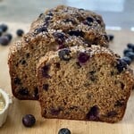 2 slices of blueberry banana bread.
