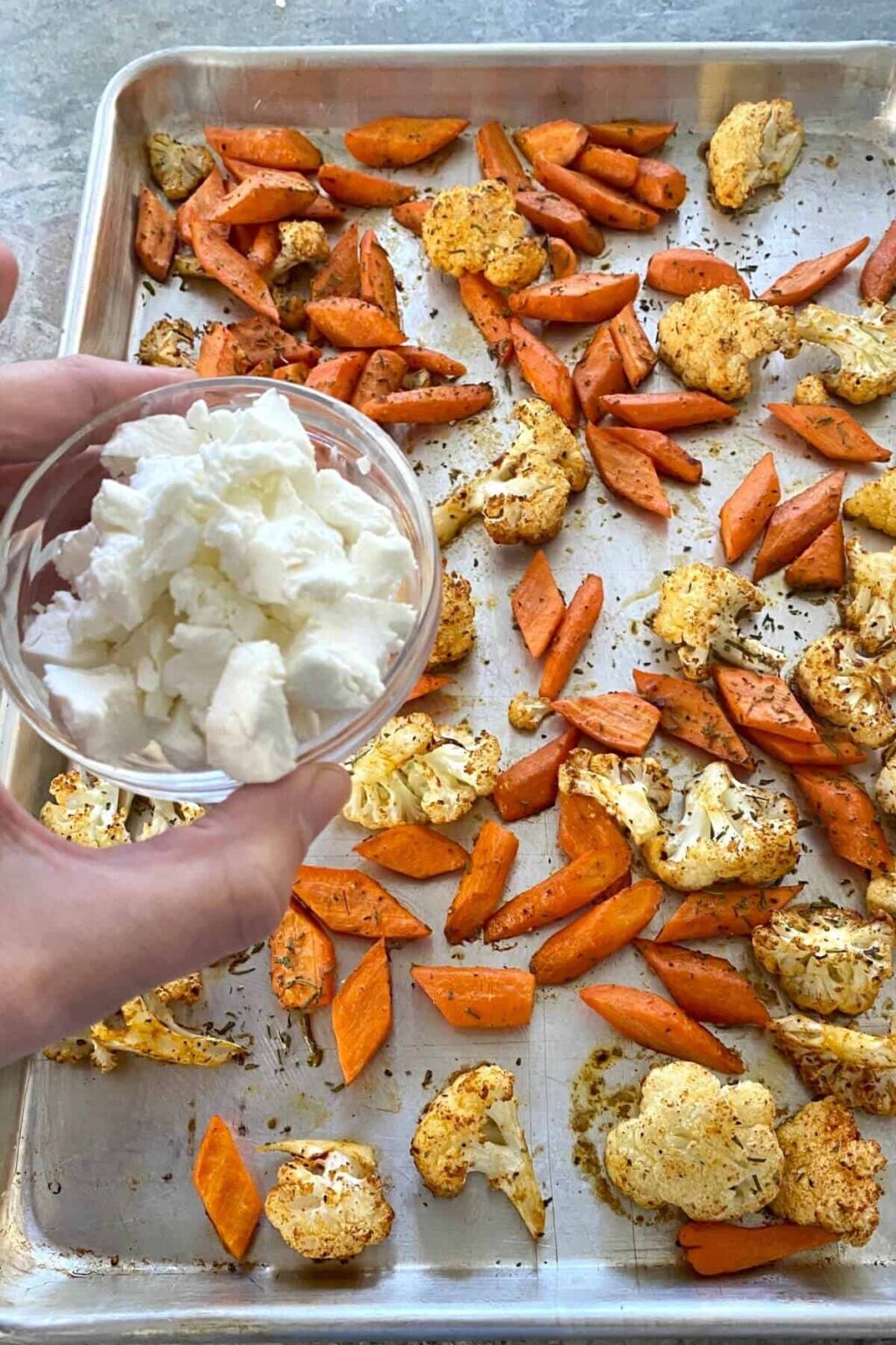 Butter Roasted Honey Carrots and Cauliflower with Goat Cheese