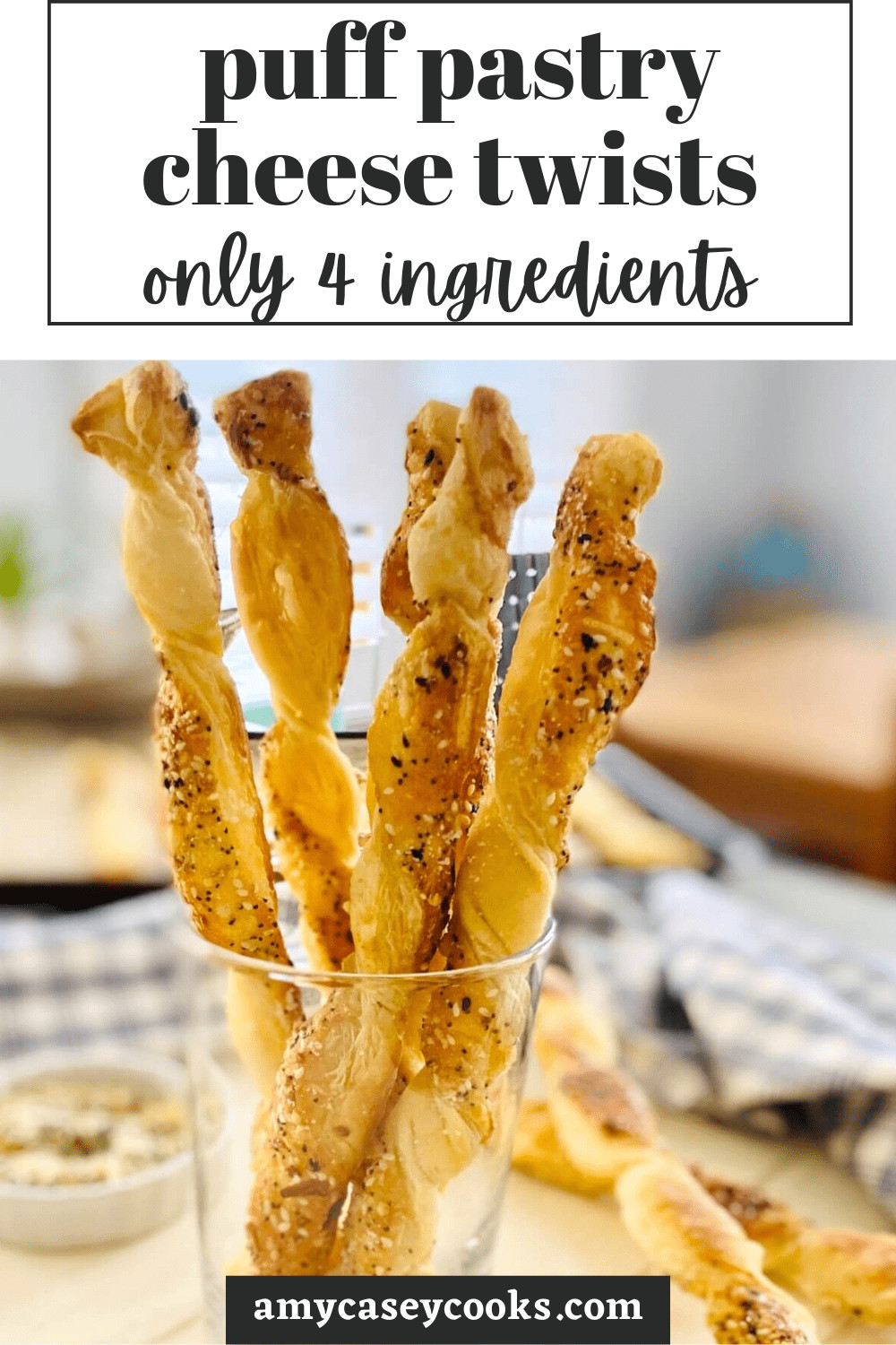 crispy cheese twists in glass.