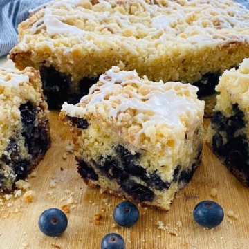one slice of fresh blueberry muffin cake.