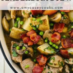 a cast iron pan with pork stew.