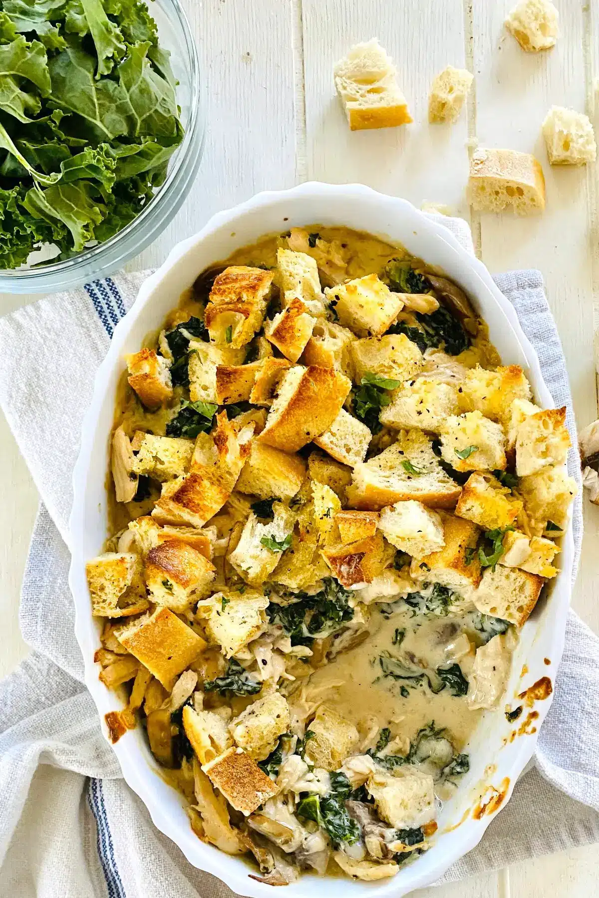 chicken and kale casserole recipe with a serving missing.