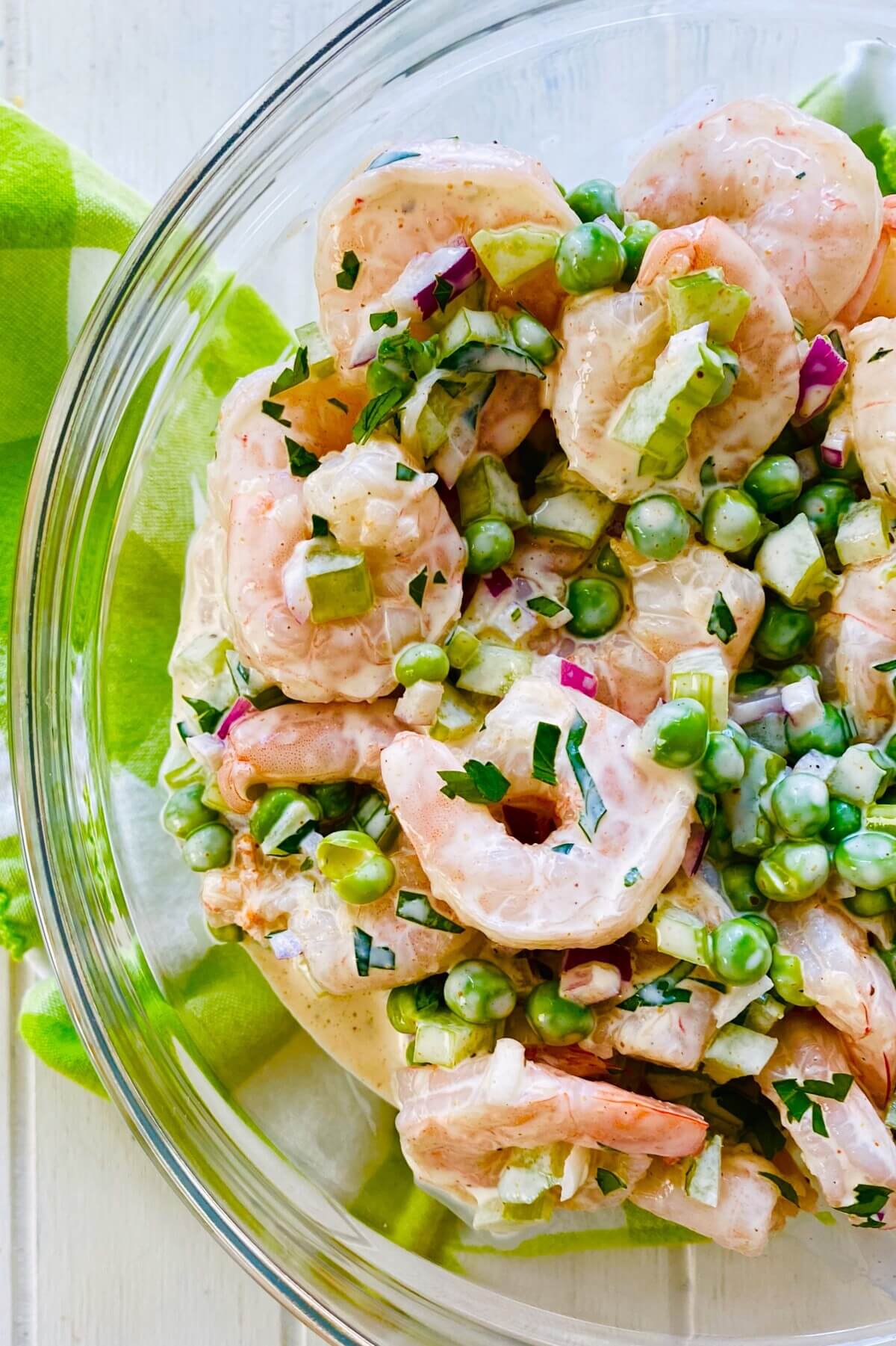 shrimp salad in a bowl.