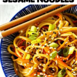 big bowl of noodles with sesame and garlic.