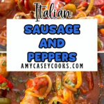Two pans of Italian sausage and peppers.
